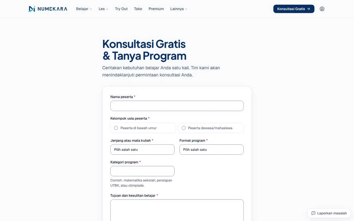 Formulir Konsultasi Gratis dan Tanya Program di Numekara